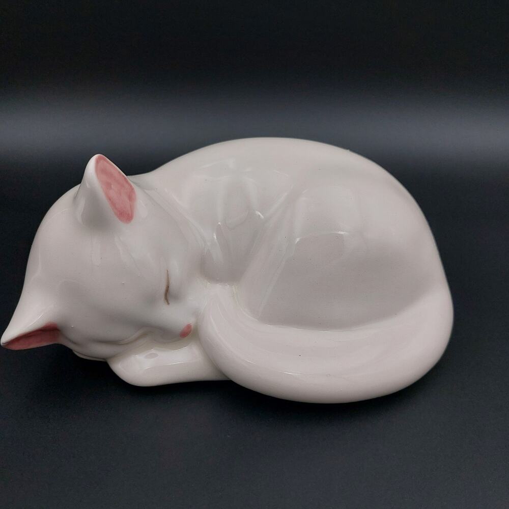 Vintage White Ceramic Sleeping Cat Figurine | Cottage Home Decor, Cat Lover Gift